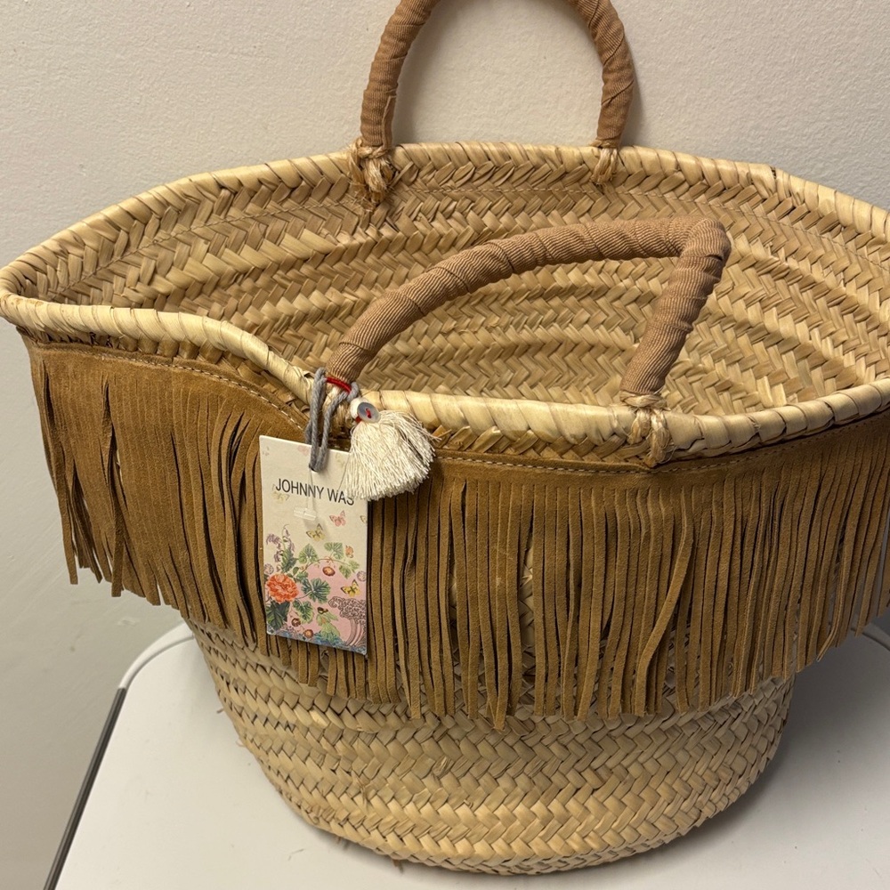 Johnny Was Tan Woven Basket with Fringe - Picture 5 of 8